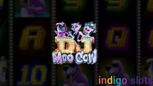 Dj Moo Cow slot machine logo.