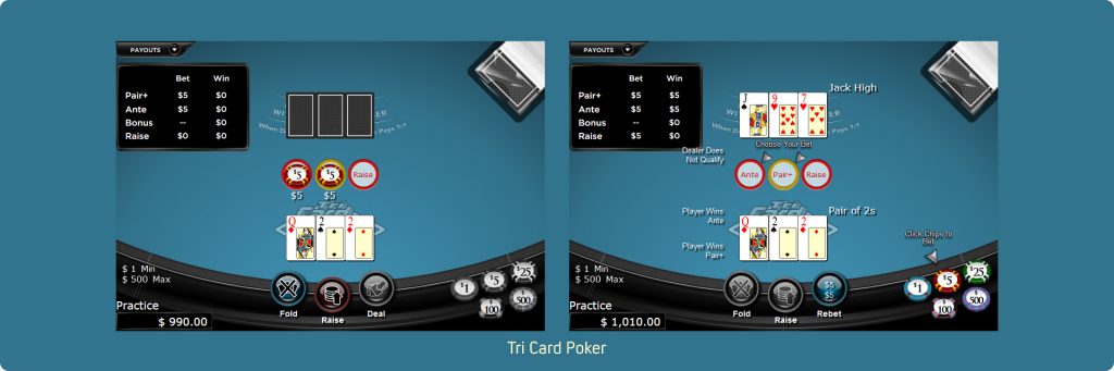 Tri Card Poker online.